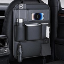 Leather Car Seat Back Organizer Kick Mat Protector Black Car Seat Organizer