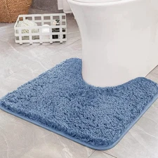 Microfiber Toilet Bath Mat U-Shaped Contour Shaggy Rugs Non Slip Extra Thick ...
