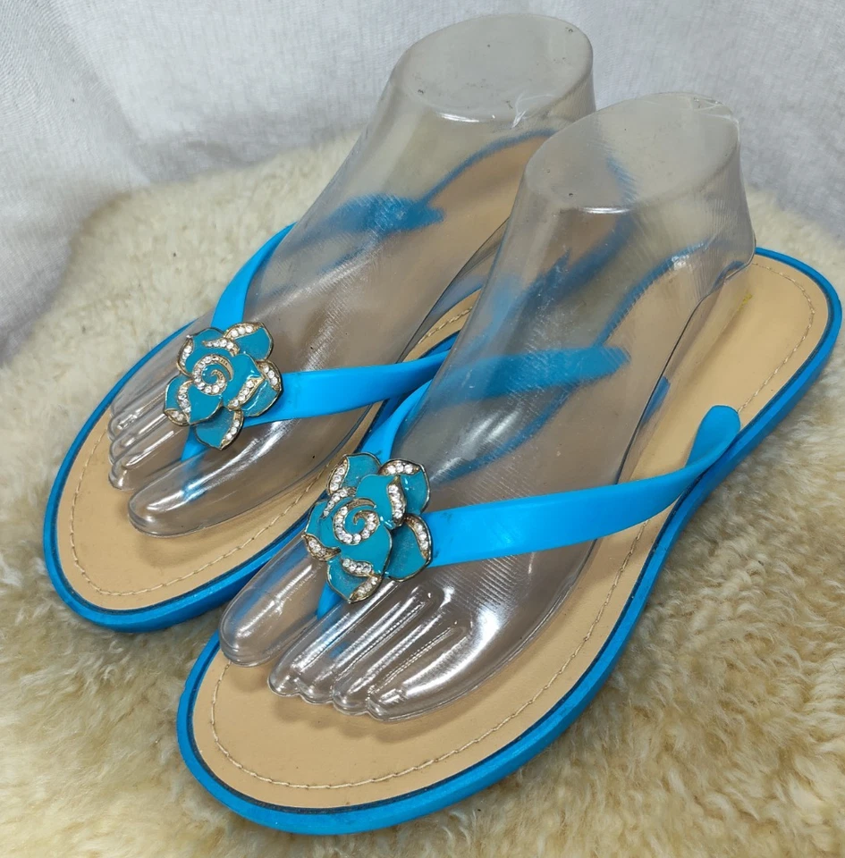 JOE BOXER WOMEN'S FLIP FLOP SANDALS WITH FLOWER ACCENT SIZE 9 - 10 TURQUOISE - Image 4 of 4
