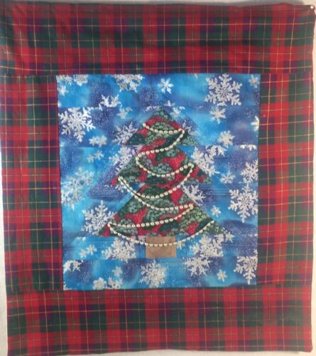 Christmas Tree Wall Hanging Quilt 20"H x 19"W Red, Green & Blue - Picture 1 of 2