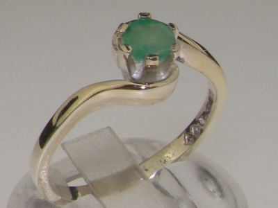 Massiver Solitär-Wirbelring 9 kt Weißgold natürlicher Smaragd moderner Stil
