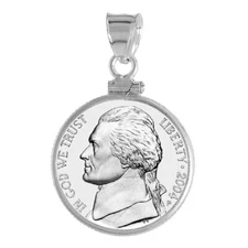21 mm Sterling Silver Screw Top Edge 5 Cent Coin Bezel Pendant, Box Chain