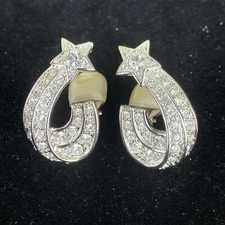 Vintage Cindy Adams Rhinestone CLIP ON Shooting Star Earrings 