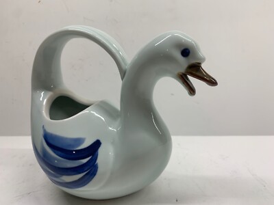 Vintage TAKAHASHI Blueware Ceramic Swan Goose Creamer Handpainted 6
