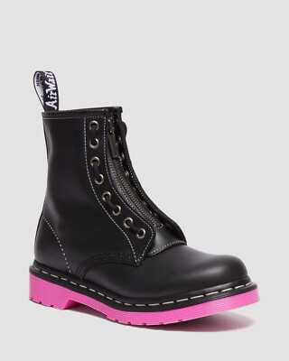 Dr. Martens ジッパー付きブーツ ブラック/ピンク NEW Dr. Martens 1460 Jungle Pink Sole Wanama Black Zip Biker Size