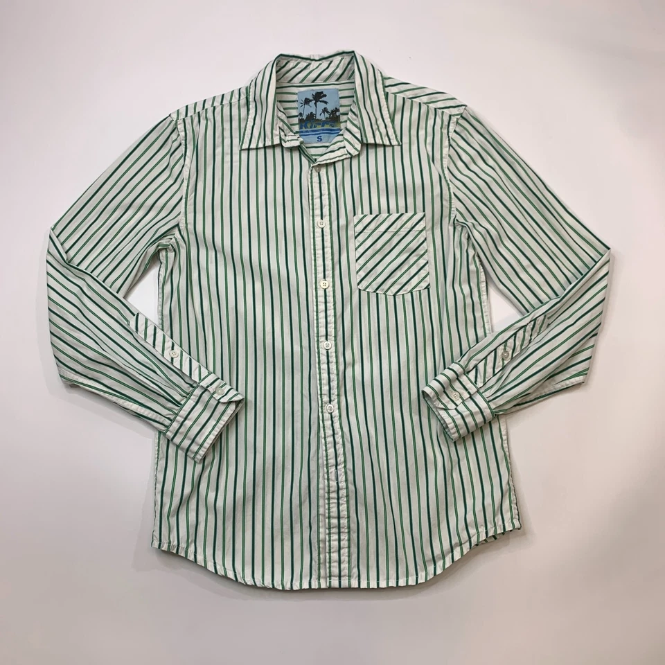 Camisa Kirra Para Hombre S Pequeña Blanca Verde Rayas Abotonadas Manga Larga Algodón Foto 2 de 4