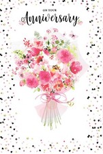 ON YOUR ANNIVERSARY GREETING CARD 7"X5" FLOWER BOUQUET