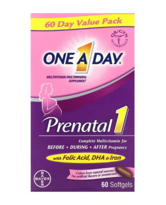 One-A-Day, Pränatal 1 mit Folsäure, DHA und Eisen, 60 Weichkapseln
