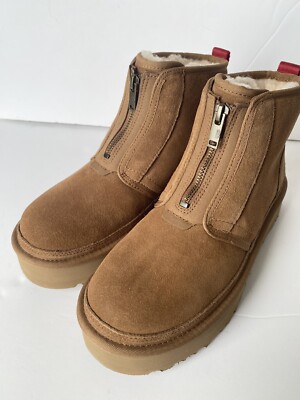 UGG Women's US 9 Neumel Zip Platform Suede Booties Chestnut NIB