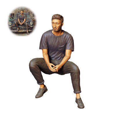 Guys Sitting and Leaning on Model Cars Resin 3d print Set of 2 Figures Detailed