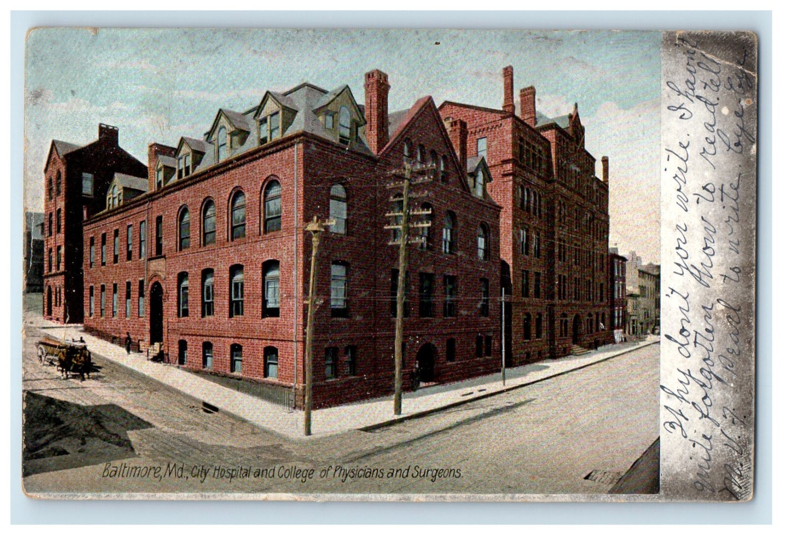 c1905 Baltimore MD, City Hospital And College Of Physicians Surgeons Postcard eBay
