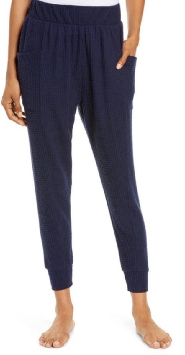 Socialite Waffle Thermal Knit Lounge Joggers Size Medium Navy Blue