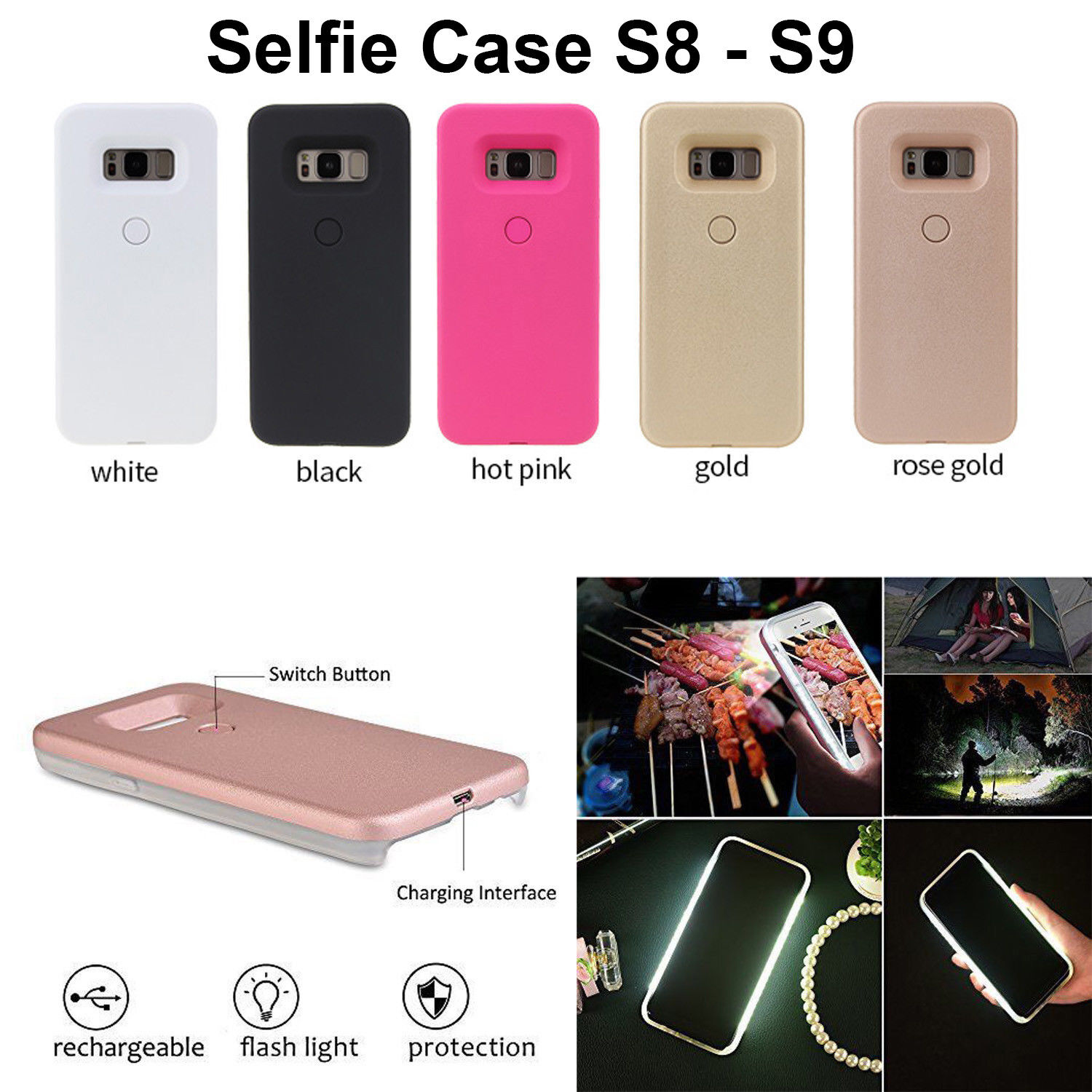 Masaccio verontschuldigen provincie Selfie Case Cover LED Light Up Bright Flashlight For Samsung Galaxy S8 S9  Plus | eBay