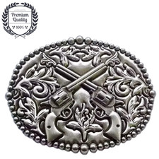 Crossed Gun Belt Buckle Metal Zinc Alloy Western Vintage Retro Fashion