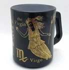 Vintage Virgo Federal Glass Zodiac Mug Black & Gold Over Milk Glass Astrology