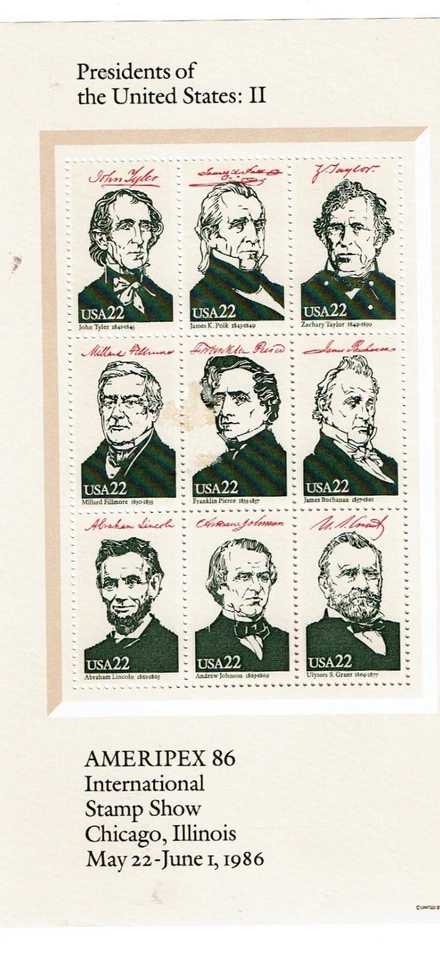 1986 U.S AMERIPEX 86 Four Presidential Sheets of 9 Sc#2216-19 M/NH/H/OG Scarce! - Image 3 of 4