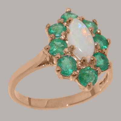 Massiver 9k Rotgold natürlicher Opal & Smaragd Damen Cluster Ring-Größen 4 bis 12