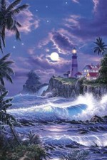 Ceramic Backsplash Tile Mural Nautical Sailing Ship Sailboat - Moonlit Serenity