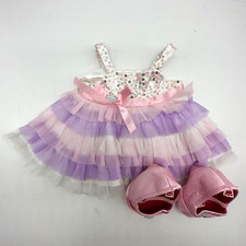 Build a Bear Sequin Ruffle Tulle Dress Purple White Pink Shoes Teddy Clothes