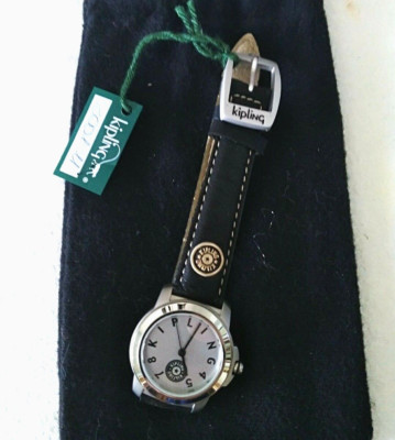 KIPLING DAMEN UHR ECHT LEDERARMBAND SCHWARZ GRAUES ZIFFERBLATT NEU WATCH