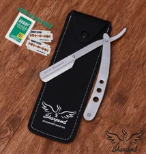 STAINLESS STEEL BARBER SHAVING STRAIGHT EDGE RAZOR+ DERBY 10 PCS BLADES