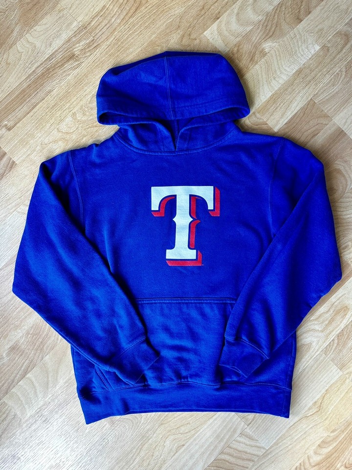 Texas Rangers Baseball Logo Pullover “T”Hoodie Youth Size Large Blue