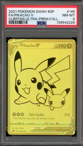 Pokemon Pikachu V Celebrations Ultra-Premium Coll. Full Art Promo SWSH145 PSA 8