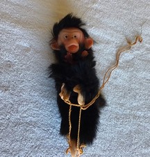 Vintage Real Fur Chimpanzee Monkey String Puppet Rubber Face Japan Made
