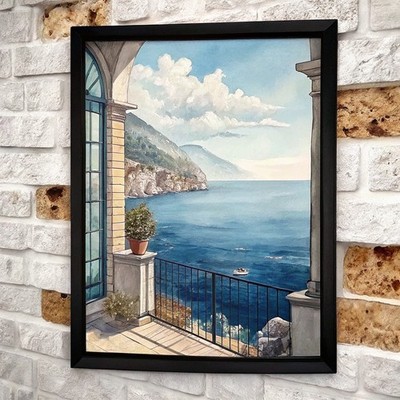 Mittelmeer Meerblick Kunstdruck 30x40cm gerahmt Wandbild Maritim Wohndeko A1-