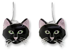 Paul Brent Silver Plated Black Cat Face Dangle Earrings
