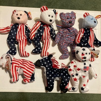 Ty Beanie Baby Patriotic Set - Spangle, Spangle, Lefty, Righty USA - Lot Of 7