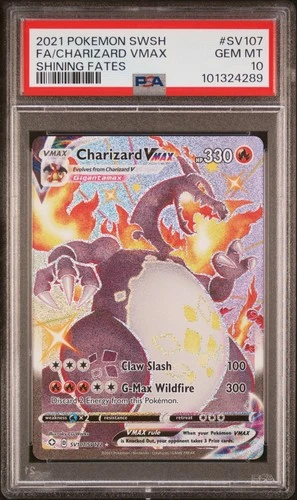 2021 POKEMON SWORD & SHIELD SHINING FATES #SV107 FULL ART/CHARIZARD VMAX PSA 10