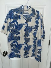 Vtg Makani Designed Hawaii Men M White Blue Floral Button Down Hawaiian Shirt