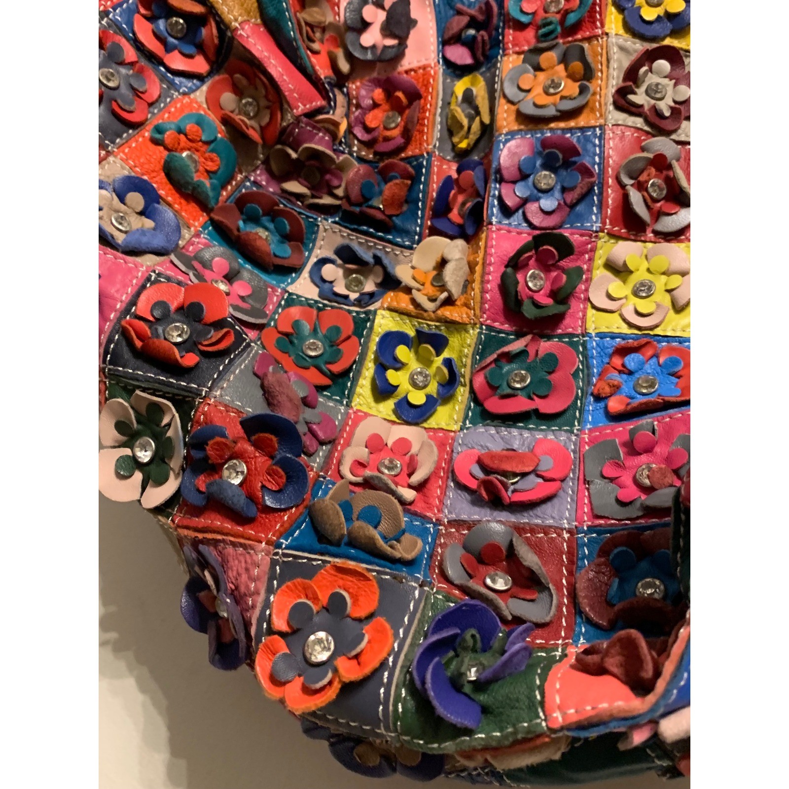 Boho Patchwork pLeather Flower Shoulder Bag Multi… - image 4