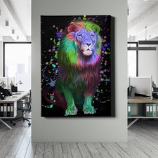 ✅WANDBILD LEINWAND,  ACRYLGLAS LÖWE FARBE LION STREET ART MODERN TIERE PREMIUM