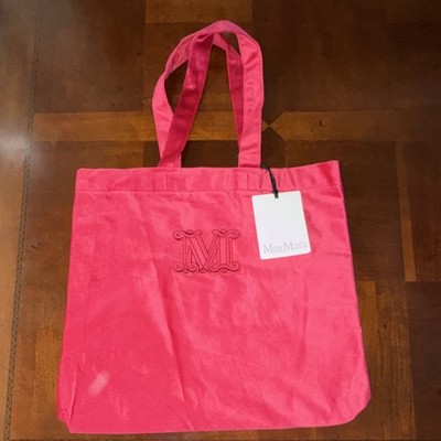 Max Mara Red Large Tote Bag Embroidered M Logo Double Handles Open Top
