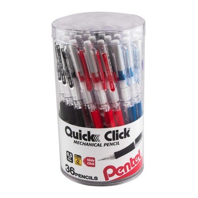 Pentel Quick Click Mechanical Pencil, (0.5mm) Fine line, Canister, Assorted Colo
