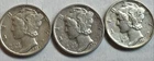 (3) Mercury Dimes F-XF  35,36,37 All P Mints Beautiful Dimes In Great Conditions