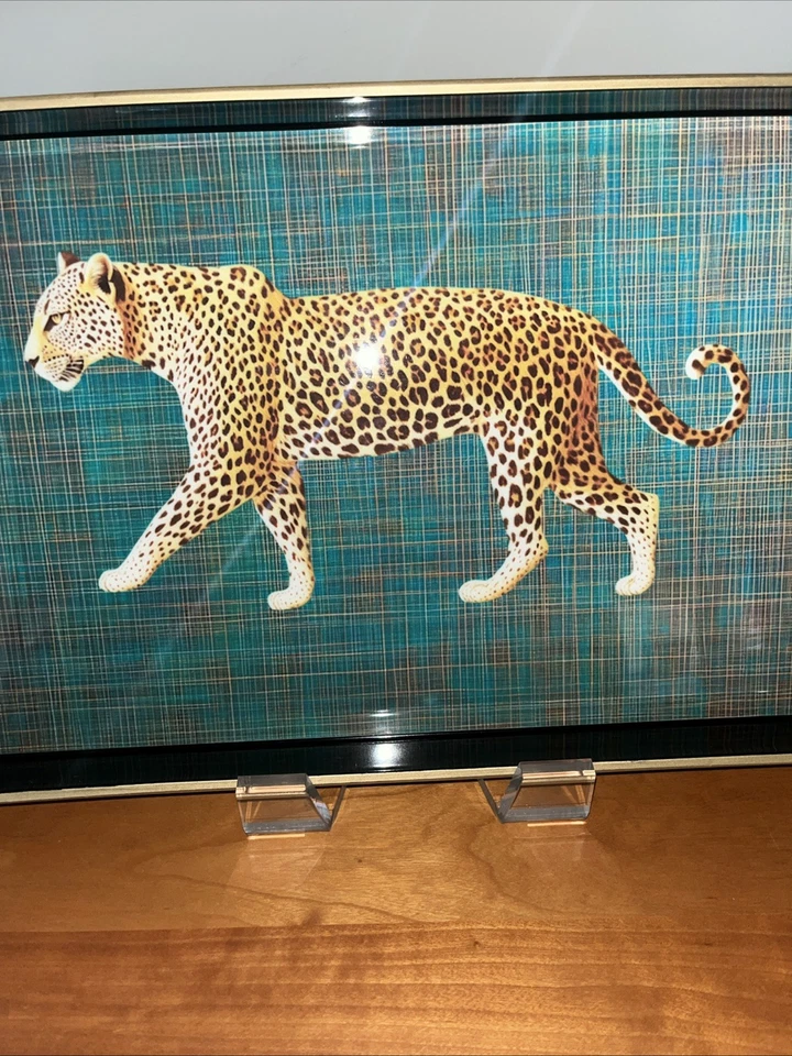 Decorative Black & Gold Serving Tray With Distinctive Leopard. Acrylic. 15.5” - Image 2 of 4