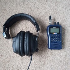 NASCAR Uniden BC72XLT Handheld 100 Channel Radio Scanner - NAVY With Headphones