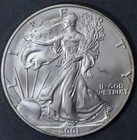 2001 $1 AMERICAN SILVER EAGLE UNCIRCULATED 1 oz 999 Grade:  Choice BU A6782