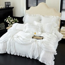 Bedding Set 4 pcs Luxury Lace Embroidered Duvet Cover Bed Skirt 2 Pillowcases