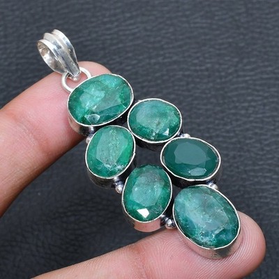 Emerald Handmade 925 Silver Jewelry Pendant 2.65'' d900