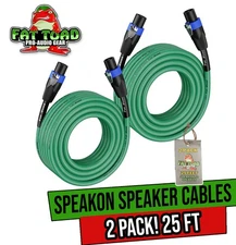 Speakon to Speakon Cables (2 Pack) by FAT TOAD | 25ft Professional DJ Pro Audio