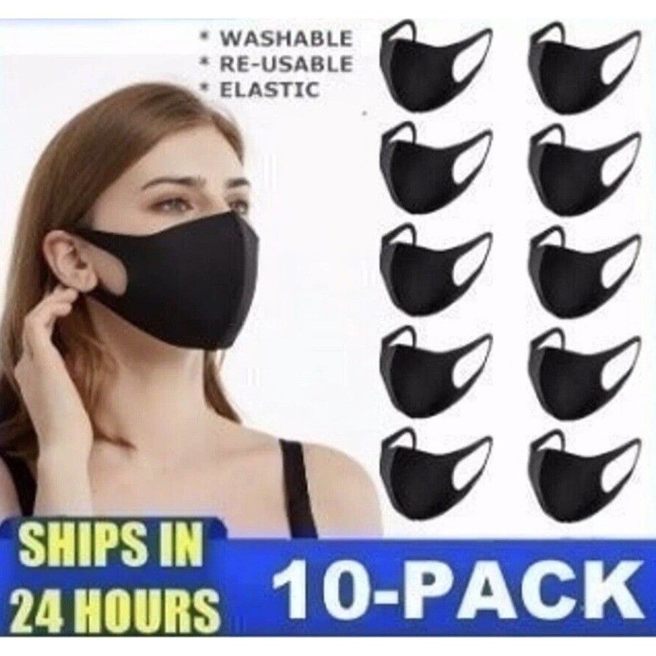 Paquete de 10 mascarillas de moda unisex OS negras nuevas lavables reutilizables transpirables elásticas