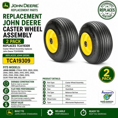 Flat Free Caster Wheel fit John Deere TCA19309 Z915 Z930 Z950 Z960 13x6.50-6 2PK