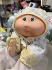 Vintage Cabbage Patch Kid Preemie 1985 Green Eyes, Dimple,Yellow Sleeper Coleco