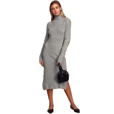 Lulus Sheerah Turtleneck Knit Sweater Dress Long Sleeve Gray
