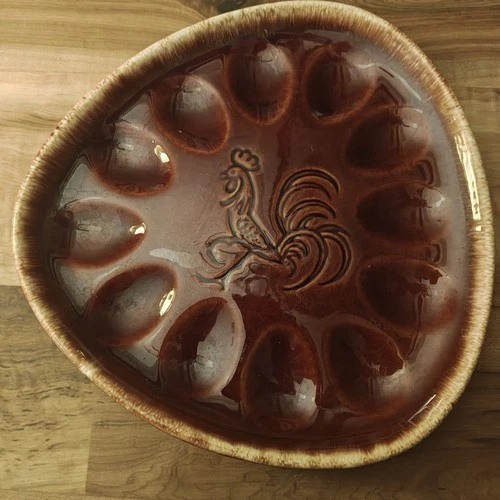 Vintage HULL   Rooster Deviled Egg Plate