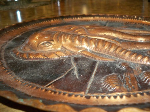 Vintage Embossed Heavy Copper Wall Plate With Sacred Elephant Design 11 3/4 in - Picture 2 of 4